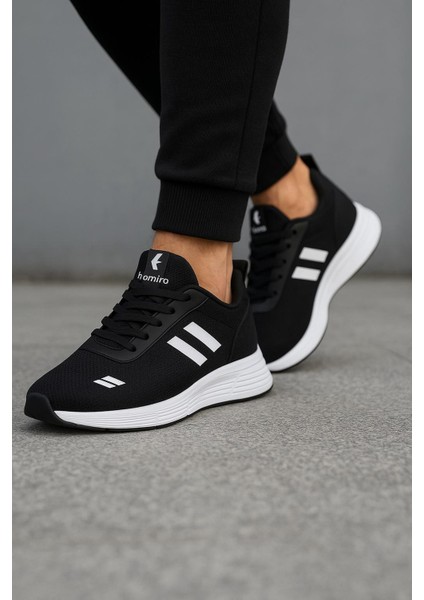 Unisex Bağcıklı Triko Poli Taban Spor Ayakkabı-Siyah-Beyaz fiyatları