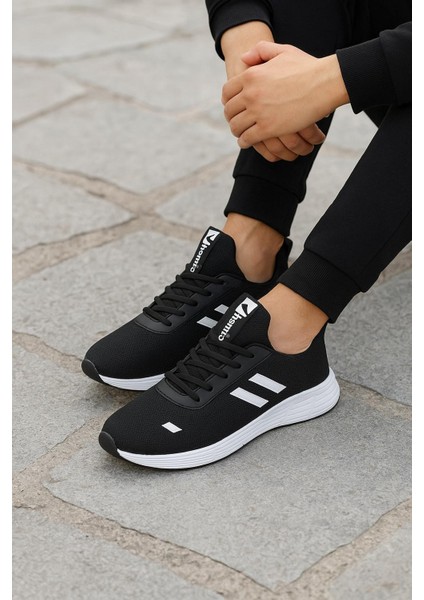 Unisex Bağcıklı Triko Poli Taban Spor Ayakkabı-Siyah-Beyaz modelleri