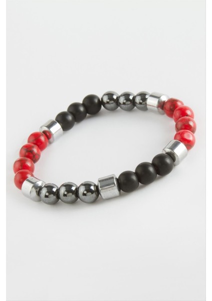 Ds-Derin Ceyt Hematit Onix Doğaltaş Bileklik-Kırmızı