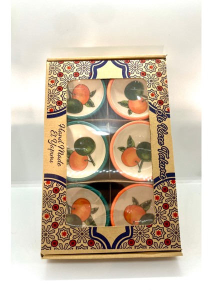 Yeşil Turuncu Bodrum Mandalina Desenli Seramik Kase Reçellik Çerezlik Lokumluk 6’lı Set fiyatları
