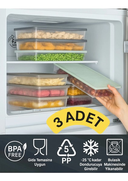Frova 3 Adet Buzdolabı Organizeri Vakumlu Sızdırmaz Kapaklı 2 Lt Düzenleyici Organizer