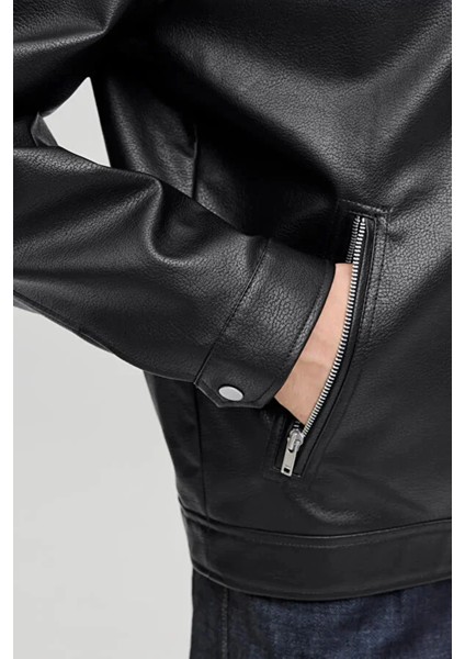 Jack&jones 12278839 Erkek Deri Mont - Siyah fırsatları