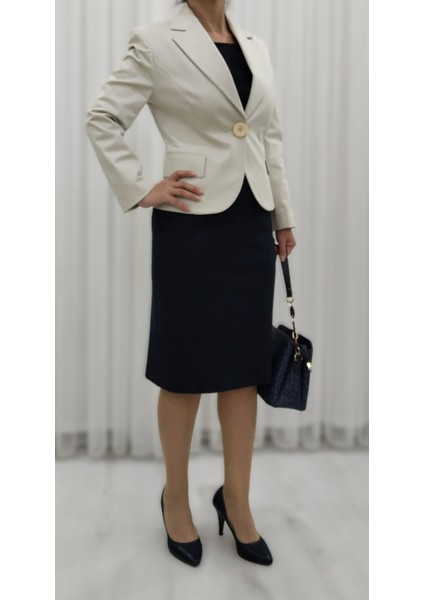 Lacivert Pamuk Pike Kumaş Likralı Önden Kuplu Düz Dar Elbise modelleri