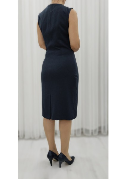 Lacivert Pamuk Pike Kumaş Likralı Önden Kuplu Düz Dar Elbise indirimleri