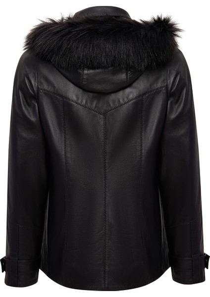 Chantal Kadın Siyah Kapüşonlu Kürklü Oversize Deri Mont 25WGD5603U4 fiyatları