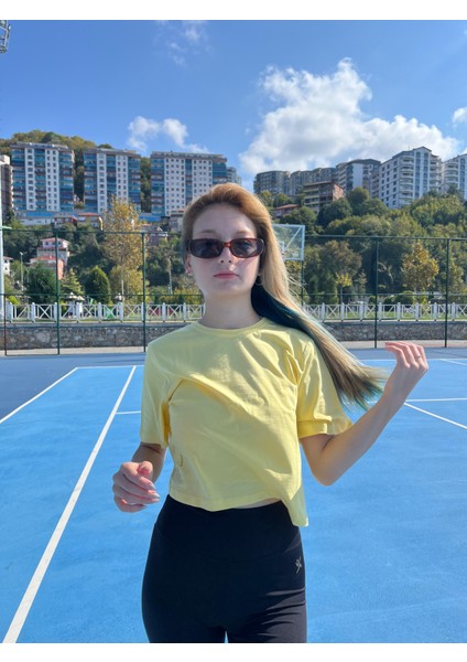 Yuvarlak Yaka Kısa Kol Baskısız Crop T-Shirt modelleri