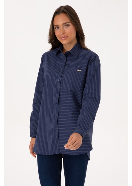 Kadın Indigo Gömlek Desenli 50316387-VR028