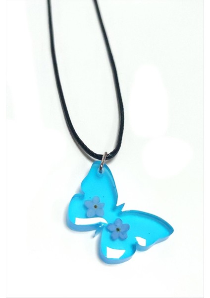 Ds-Derin Unutma Beni Çiçeği Kelebek Epoksi Kolye-Mavi fiyatları