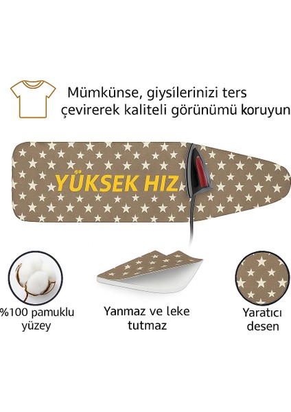 Ütü Masası Kılıfı Keçeli Kahverengi Yıldızlı Desen Battal Boy Xxl Pamuklu Yanmaz Üretim modelleri