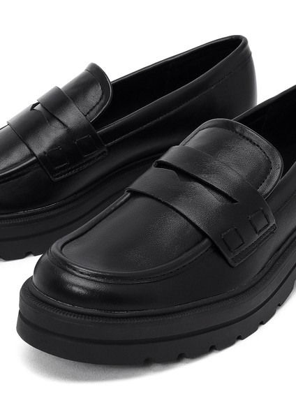 Kadın Siyah Kalın Tabanlı Maskülen Loafer 25AFE480118
