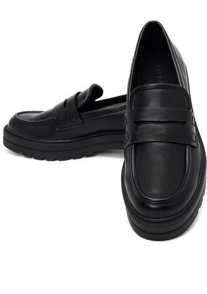 Kadın Siyah Kalın Tabanlı Maskülen Loafer 25AFE480118