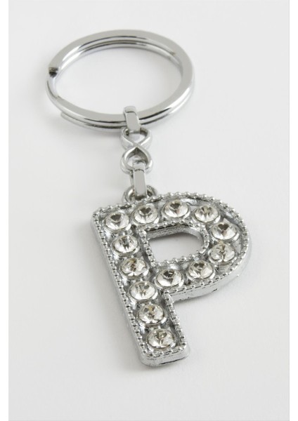 Ds-Derin Gümüş Renkli Taşlı Harf Anahtarlık-P