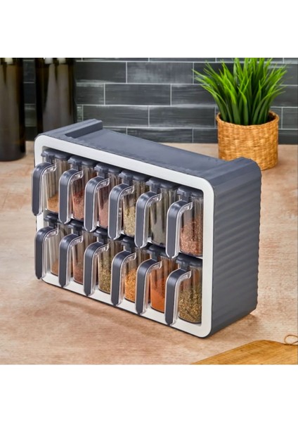 12’li Baharatlık Seti Kendinden Yapışkanlı Kaşıklı Kapaklı Etiketli Baharatlık Seti