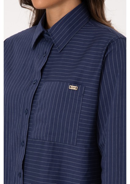 Kadın Indigo Gömlek Desenli 50316387-VR028