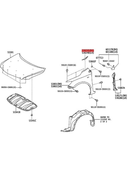 1paır Ön Yan Köşe Ön Cam Panel Koruyucular 53823-02020 53824-02020 Corolla 2007-2013 Ön Cam Sargısı Süslemesi (Yurt Dışından) fiyatları