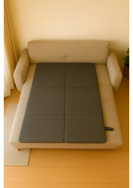 Multipurpose 5 In 1 Gri Çift Kişilik Katlanır Süngerli Misafir Yer Yatağı ve Balkon Minderi 7cm