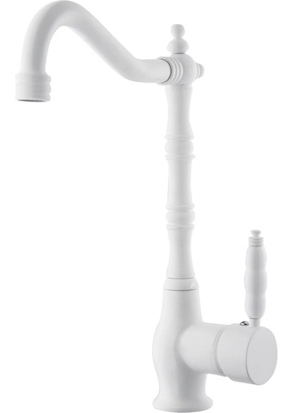 Beyaz Rustik Eviye Bataryası Mutfak Çeşme Full Pirinç