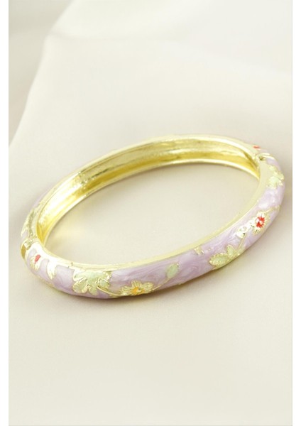 Ds-Derin Çiçek Işlemeli Mineli Kelepçe Bileklik-Lila fiyatları