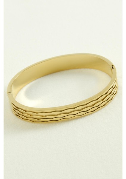 Ds-Derin Oval Lüks Çelik Kelepçe Bileklik-Sarı fiyatları