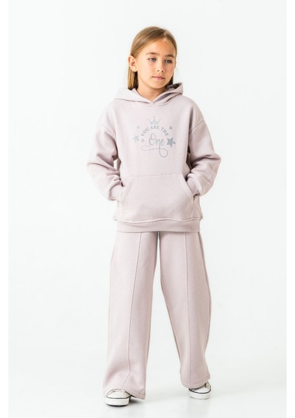 Kız Çocuk You Are The One Baskılı 3 Iplik Kalın Kışlık Eşofman Takımı AK4204