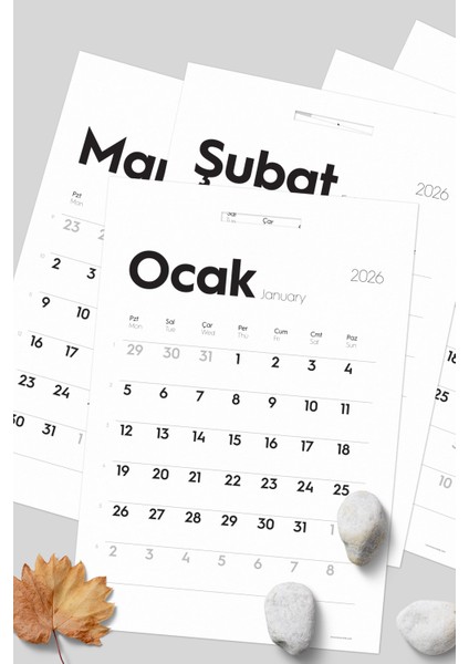MunuCal XL 2026 Duvar Takvimi Yaprakları 33x48 cm
