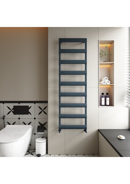 Alya Bath 1215*0500*07/RAL 7016 Kumlu Antrasit/standart Bağlantı (Iki Yan Alt-Üst Çapraz)/alüminyum Havlupan/banyo Radyatörü