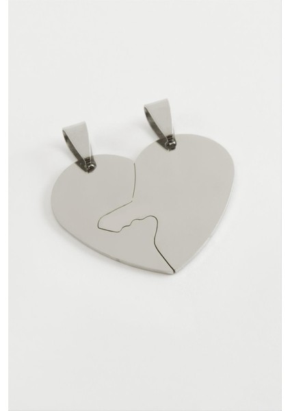 Ds-Derin Kalp Isim Yazılabilir Çift Çelik Kolye Ucu 3,5 Cm-Gümüş Rengi