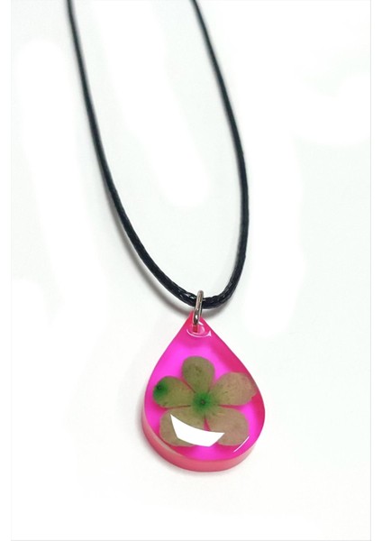 Ds-Derin Kartopu Çiçeği Damla Epoksi Kolye-Pembe