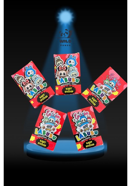 Labubu Oyun Kartları ve Stickerler 5 Minik Kutu /her Kutuda 6 Adet Kart 1 Adet Sticker /kutusuz