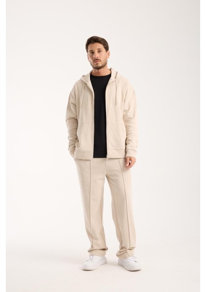 %100 Pamuk Erkek Oversize Kapüşonlu Sweatshirt ve Eşofman Altı (Takım)