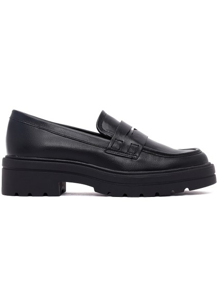 Kadın Siyah Kalın Tabanlı Maskülen Loafer 25AFE480118
