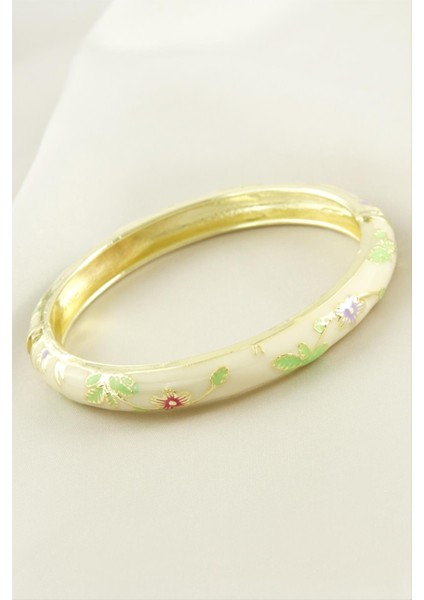 Ds-Derin Çiçek Işlemeli Mineli Kelepçe Bileklik-Krem fiyatları