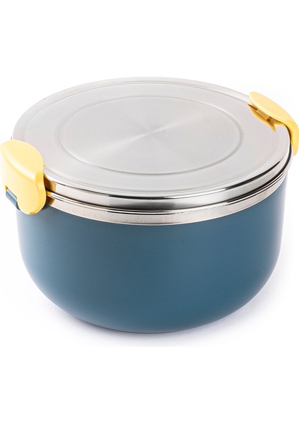 024-01-TEDEMEI Mavi Paslanmaz Çelik Iç Hazneli 2 Katlı Yuvarlak Yemek Taşıma Kabı 1l