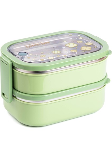 018-01-TEDEMEI Yeşil Paslanmaz Çelik Iki Katlı Yemek Taşıma Kabı 2.3l