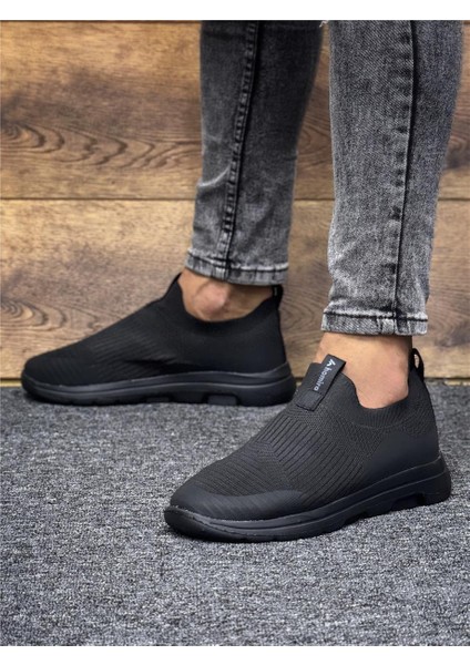 Unisex Ortopedik Bağcıksız Triko Spor Ayakkabı-Siyah-Kömür