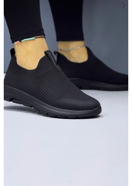 Unisex Ortopedik Bağcıksız Triko Spor Ayakkabı-Siyah-Kömür indirimleri