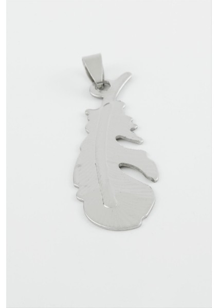 Ds-Derin Yaprak Çelik Kolye Ucu 5 Cm-Gümüş Rengi