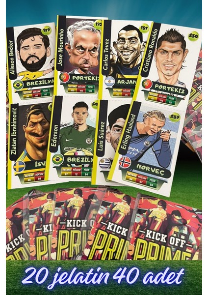 Kick Off Prime Karikatür Futbolcu Kartları 20 Jelatin 40 Adet Eğlenceli Futbolcu Kartı fiyatları