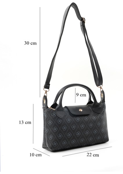 Monogram Baskılı Siyah SHK135 Suni Deri, Tek Bölmeli, Çift Askılı El, Kol ve Çapraz Omuz Çantası fiyatları