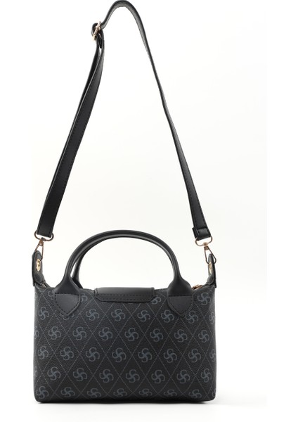 Monogram Baskılı Siyah SHK135 Suni Deri, Tek Bölmeli, Çift Askılı El, Kol ve Çapraz Omuz Çantası fırsatları