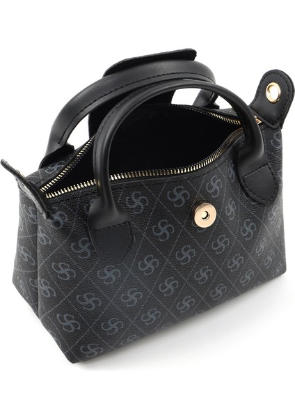 Monogram Baskılı Siyah SHK135 Suni Deri, Tek Bölmeli, Çift Askılı El, Kol ve Çapraz Omuz Çantası indirimleri