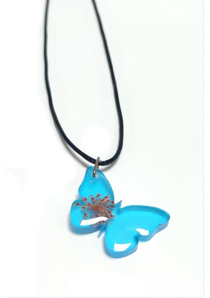 Ds-Derin Sultanotu Çiçeği Kelebek Epoksi Kolye-Mavi fiyatları