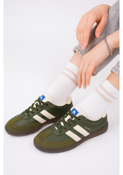 Bağcıklı Unisex Spor Sneaker Ayakkabı-Haki-Bej fırsatları