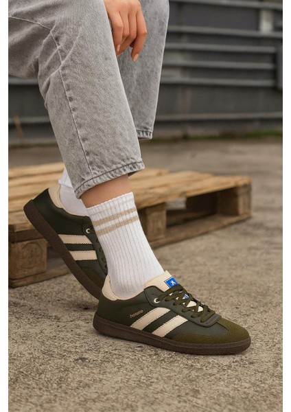 Bağcıklı Unisex Spor Sneaker Ayakkabı-Haki-Bej indirimleri