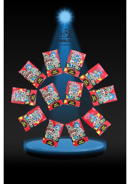 Labubu Oyun Kartları ve Stickerler 12 Minik Kutu /72 Kart 12 Sticker / Kutusuz