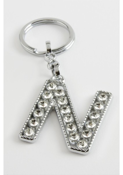Ds-Derin Gümüş Renkli Taşlı Harf Anahtarlık-N