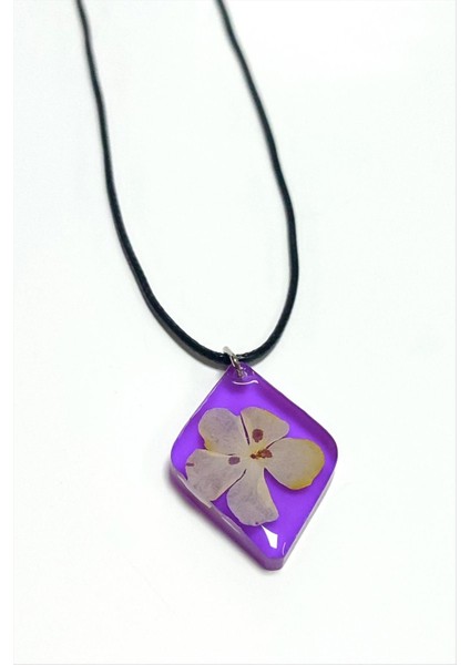Ds-Derin Kartopu Çiçeği Baklava Dilimli Epoksi Kolye-Mor