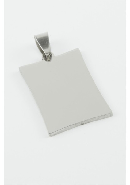 Ds-Derin Dikdörtgen Isim Yazılabilir Çelik Kolye Ucu 2x3 Cm-Gümüş Rengi