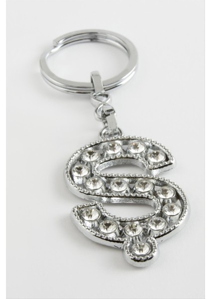 Ds-Derin Gümüş Renkli Taşlı Harf Anahtarlık-Ş