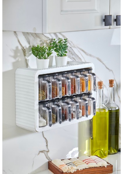 12’li Baharatlık Seti Kendinden Yapışkanlı Kaşıklı Kapaklı Etiketli Baharatlık Seti